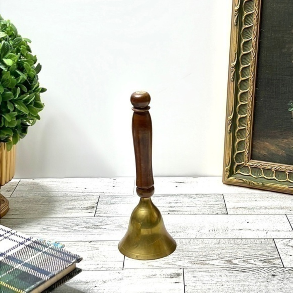 Brass Vintage Bell with Wooden Handle 6.5”